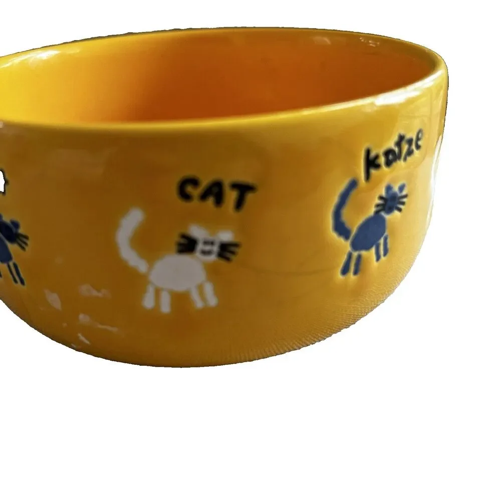 Waechtersbach Cat Bowl Made in Germany Yellow Katze Gato Chat Food Water